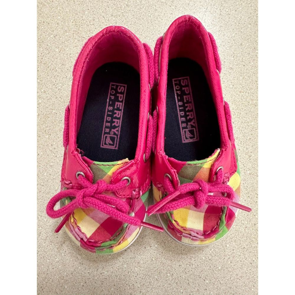 Sperry Biscayne Crib Madras Plaid Deck Shoes Todder, Size 4